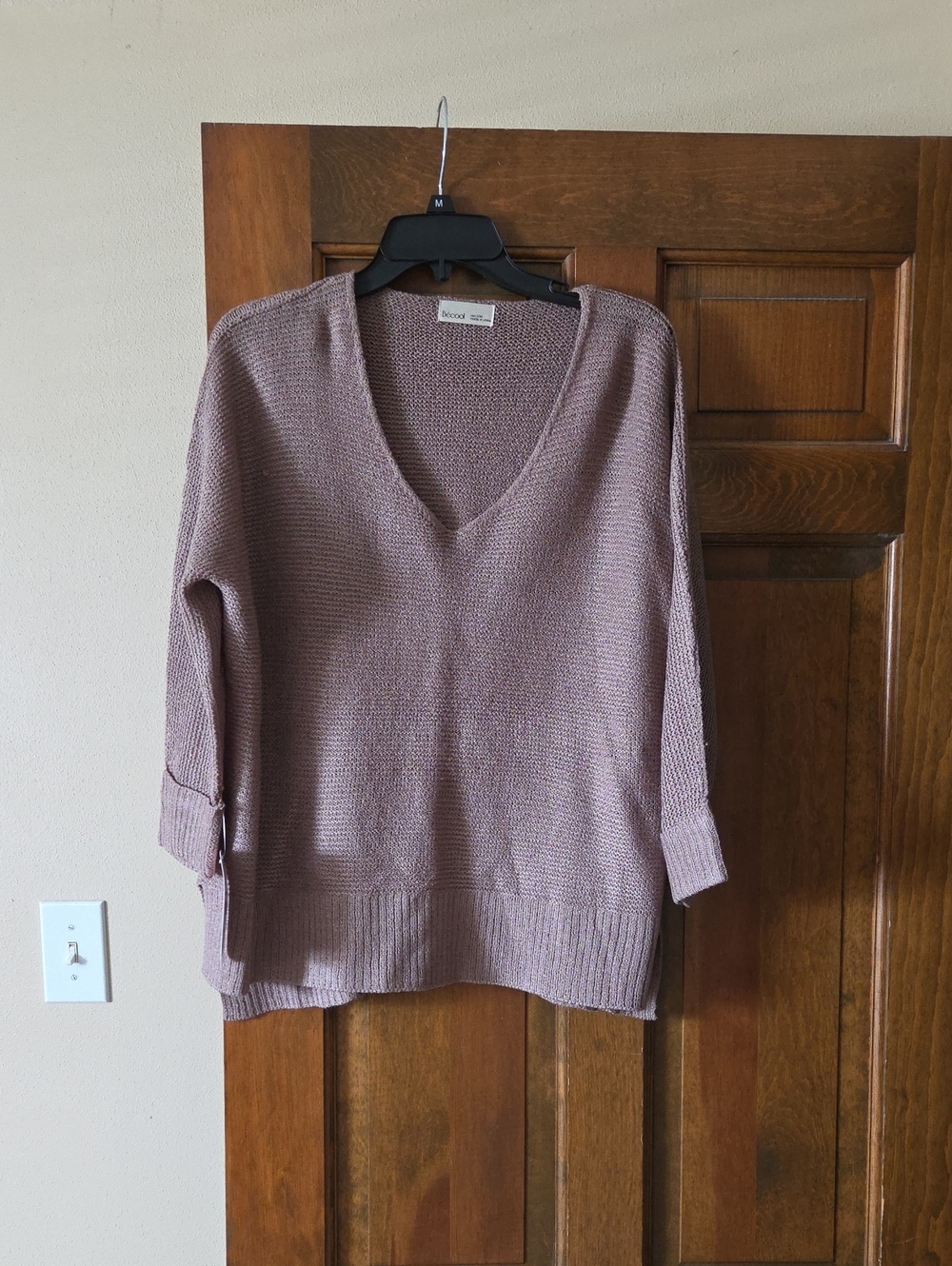 Dusty Mauve V-Neck Knit Sweater